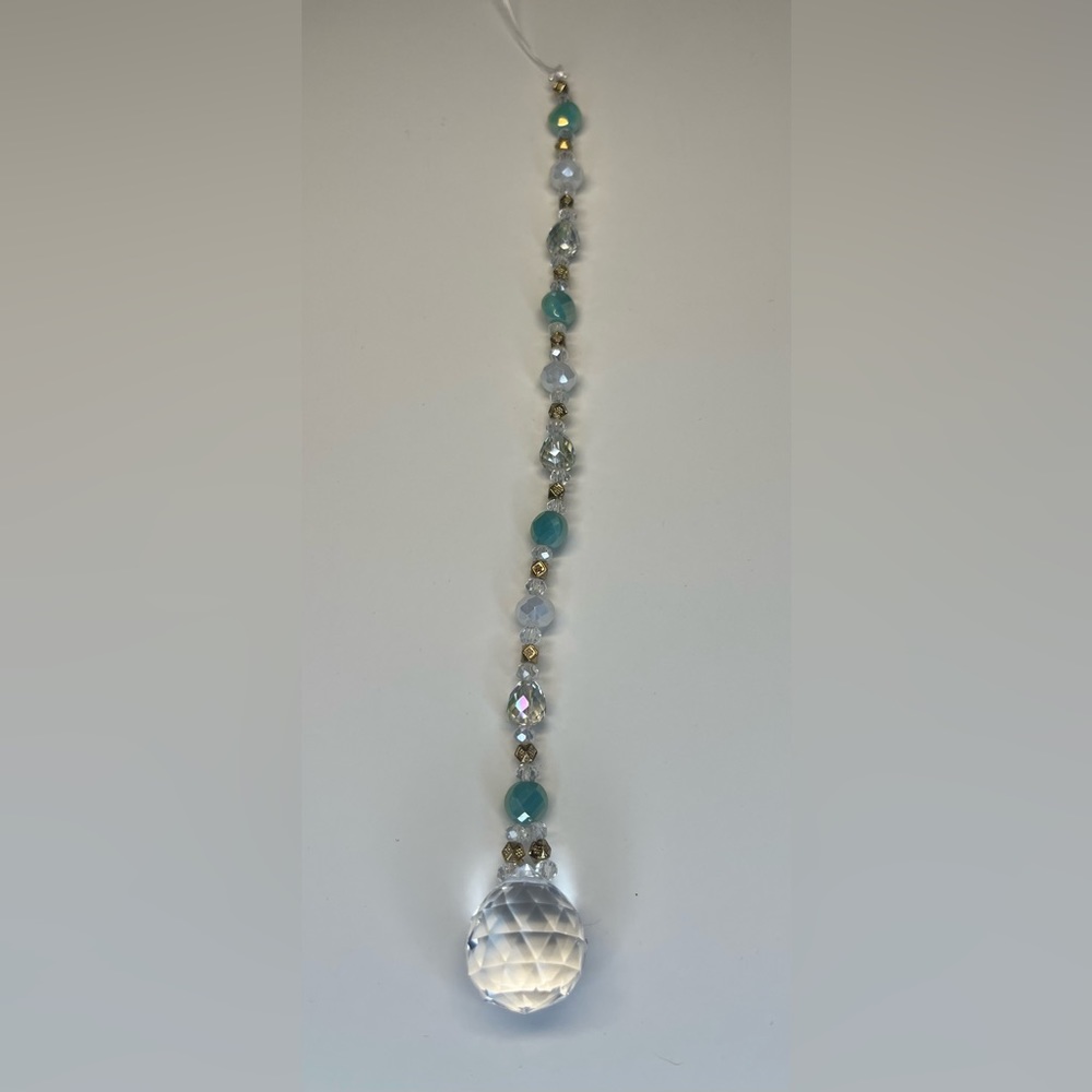 Mini green and gold suncatcher. Made with glass beads